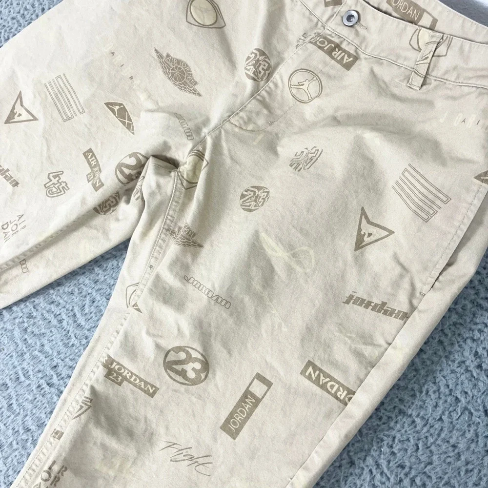 Nike Air Jordan Pants Mens 34 Tan Flight Heritage Woven Khaki All Over Print